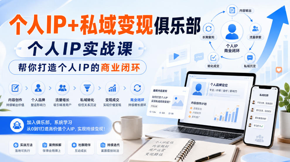 个人IP+私域变现俱乐部,个人IP实战课,帮你打造个人IP的商业闭环-锦程资源站