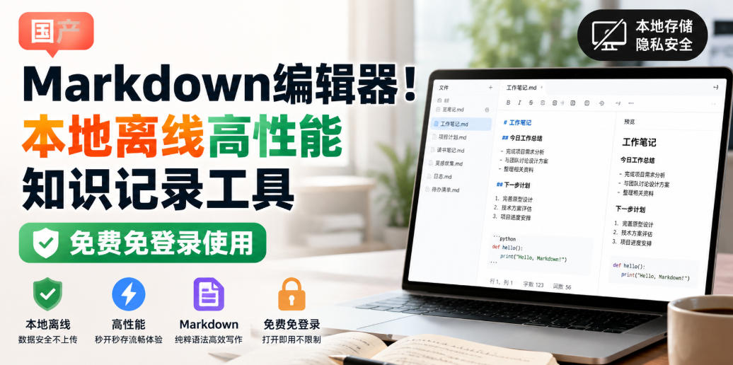 国产Markdown编辑器!本地离线高性能知识记录工具,免费免登录使用-锦程资源站