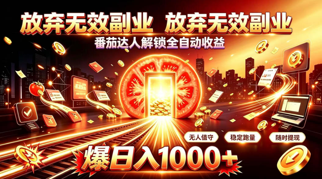 放弃无效副业,番茄达人解锁全自动收益,日入1k+,门槛最低的线上轻资产项目【揭秘】-锦程资源站