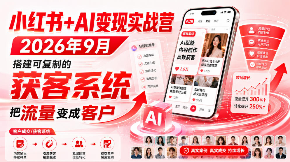 小红书+AI变现实战营2026年9月，搭建可复制的获客系统，把流量变成客户！-锦程资源站
