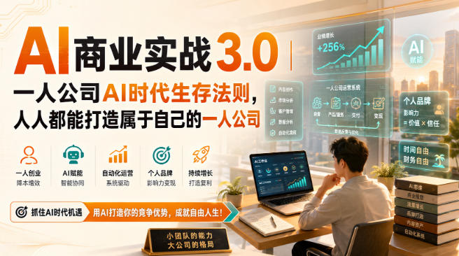 AI商业实战3.0｜一人公司AI时代生存法则，人人都能打造属于自己的一人公司-锦程资源站