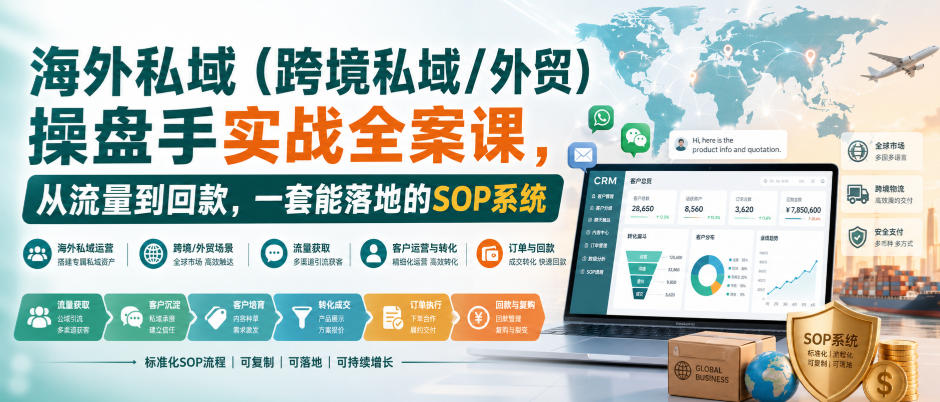 海外私域（跨境私域/外贸）操盘手实战全案课，从流量到回款，一套能落地的SOP系统-锦程资源站