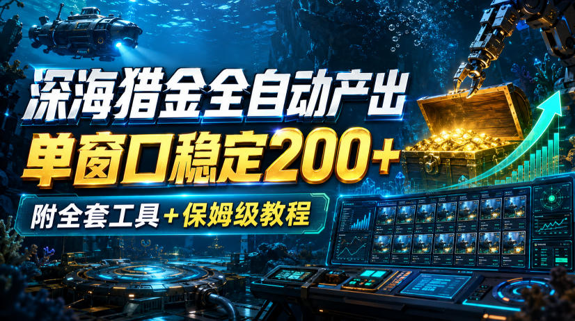深海猎金全自动产出,单窗口稳定200+,附全套工具+保姆级教程【揭秘】-锦程资源站