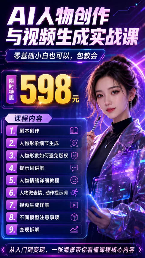 抖音5W粉丝博主的AI真人日系女孩制作教学,AI人物创作与视频生成实战课,新手也能快速起号涨粉变现-锦程资源站