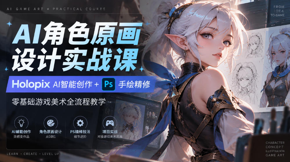 AI角色原画设计实战课｜Holopix AI智能创作+PS手绘精修，零基础游戏美术全流程教学-锦程资源站
