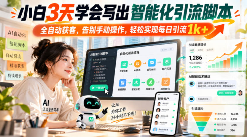 小白3天学会写出智能化引流脚本，全自动获客，告别手动操作，轻松实现每日引流1k+-锦程资源站