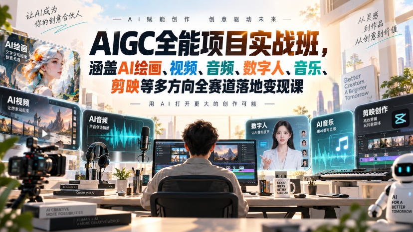 AIGC全能项目实战班-无水印，涵盖AI绘画、视频、音频、数字人、音乐、剪映等多方向全赛道落地变现课（更新）-锦程资源站