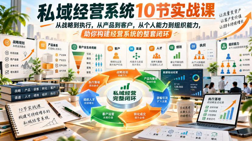 私域经营系统10节实战课，从战略到执行，从产品到客户，从个人能力到组织能力，助你构建经营系统的整套闭环-锦程资源站