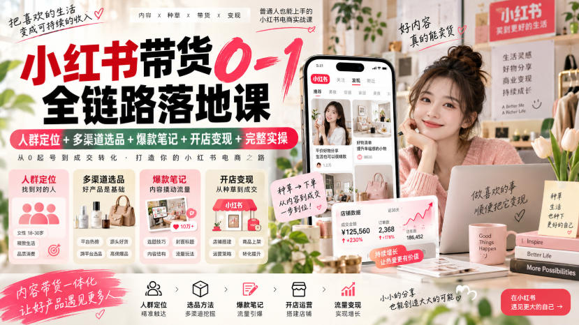小红书带货0-1全链路落地课｜人群定位+多渠道选品+爆款笔记+开店变现完整实操-锦程资源站