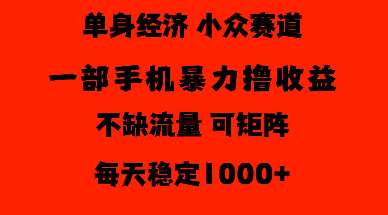 26年暴力单身经济，稳定日入500-1k，不缺流量，流量极大，冷门小众赛道，门槛低小白轻松上手【揭秘】-锦程资源站