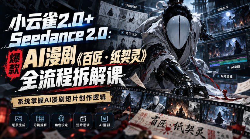 小云雀2.0+Seedance 2.0：爆款AI漫剧《百匠・纸契灵》全流程拆解课，系统掌握AI漫剧短片创作逻辑-锦程资源站