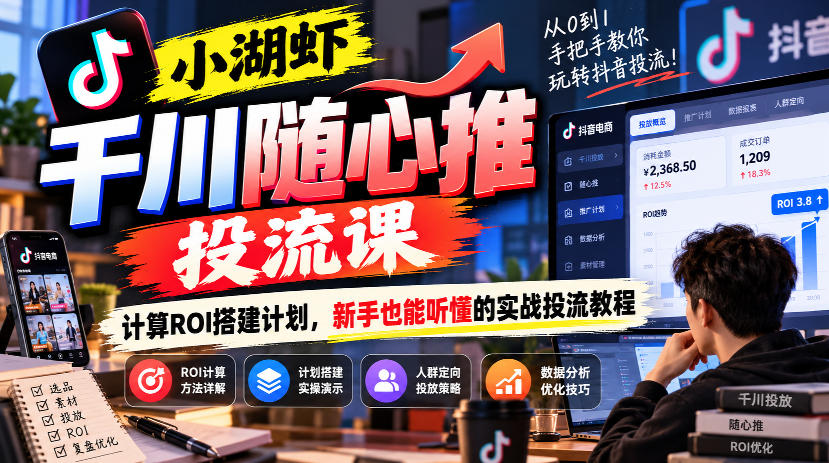 小湖虾千川随心推投流课，计算ROI搭建计划，新手也能听懂的实战投流教程-锦程资源站