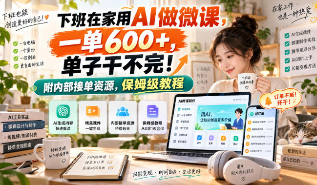 下班在家用AI做微课,一单600+,单子干不完!附内部接单资源,保姆级教程【揭秘】-锦程资源站