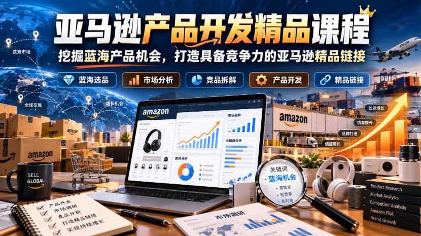 亚马逊产品开发精品课程,挖掘蓝海产品机会,打造具备竞争力的亚马逊精品链接-锦程资源站