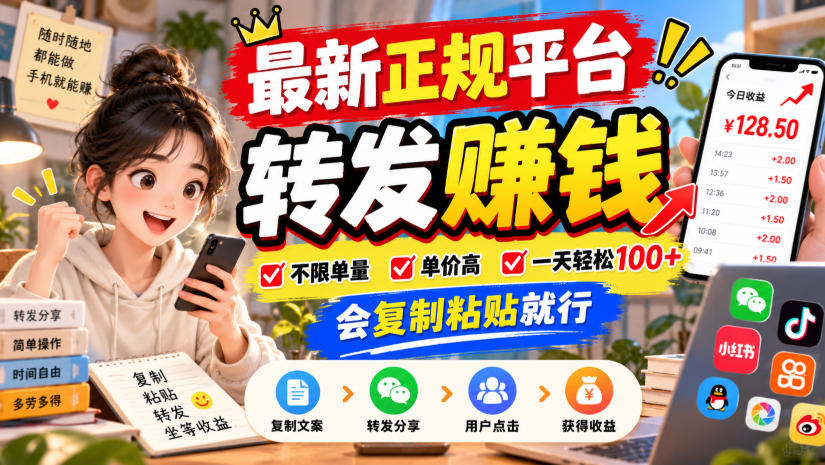 最新正规平台,转发賺钱,不限单量,单价高,一天轻松100+,会复制粘贴就行【揭秘】-锦程资源站