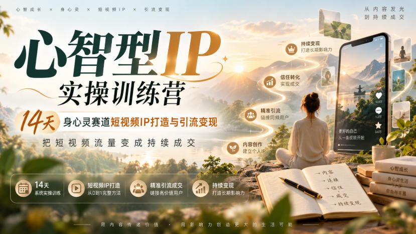 心智型IP实操训练营|14天身心灵赛道短视频IP打造与引流变现,把短视频流量变成持续成交-锦程资源站