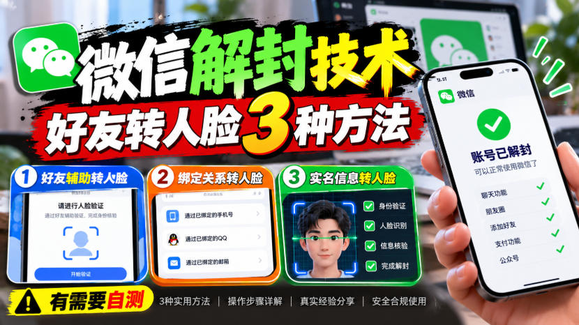 微信解封技术,好友转人脸3种方法,外来技术,有需要自测-锦程资源站