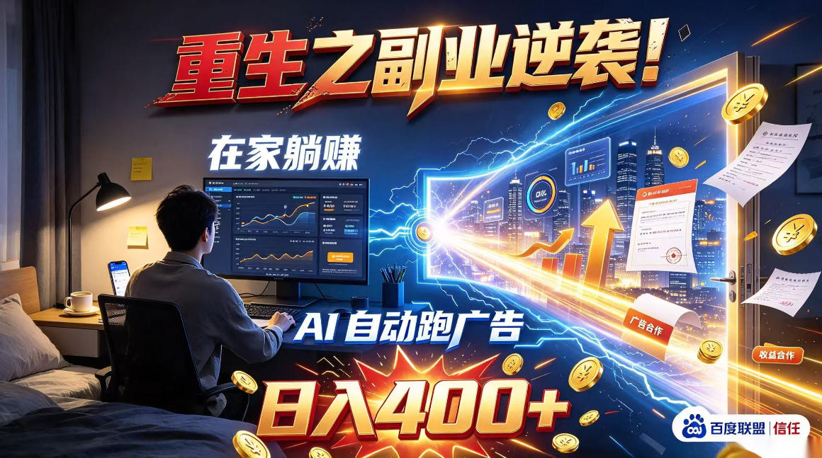重生之副业逆袭！在家躺赚AI自动跑广告日入400+，无需人工操作【揭秘】-锦程资源站