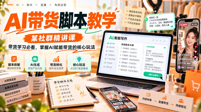 AI带货脚本教学，某社群精讲课，带货学习必看，掌握AI赋能带货的核心玩法-锦程资源站