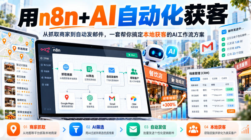 【无水印】用n8n+AI自动化获客,从抓取商家到自动发邮件,一套帮你搞定本地获客的AI工作流方案【原创双语字幕】-锦程资源站
