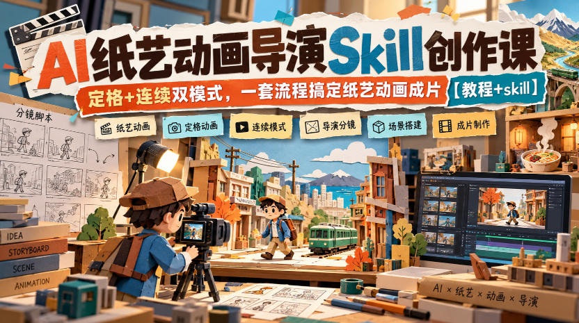 AI纸艺动画导演Skill创作课|定格+连续双模式,一套流程搞定纸艺动画成片【教程+skill】-锦程资源站