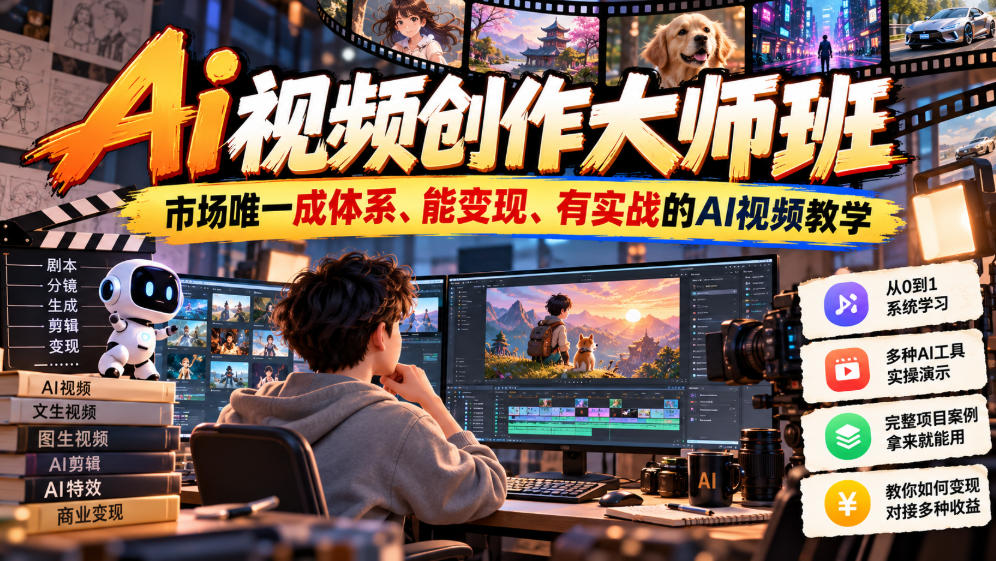 Ai视频创作大师班,市场唯一成体系、能变现、有实战的AI视频教学(更新2026)-锦程资源站