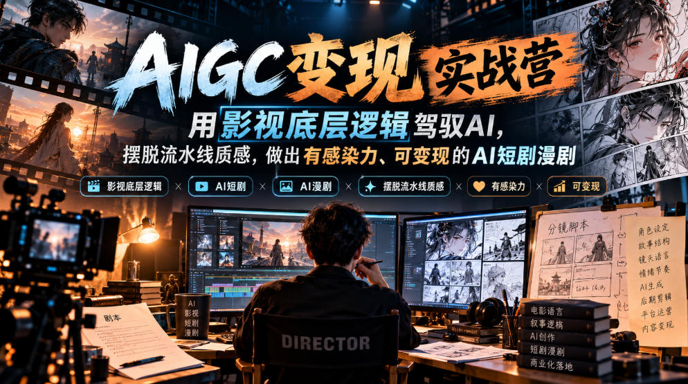 AIGC变现实战营，用影视底层逻辑驾驭AI，摆脱流水线质感，做出有感染力、可变现的AI短剧漫剧-锦程资源站