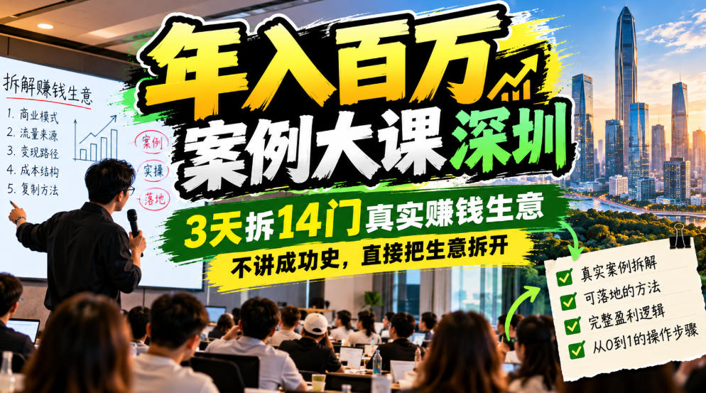 年入百W案例大课深圳，3天拆14门真实賺钱生意，不讲成功史，直接把生意拆开-锦程资源站