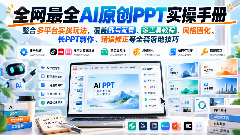 全网最全AI原创PPT实操手册，整合多平台实战玩法，覆盖账号配置、多工具教程、风格固化、长PPT制作、错误修正等全套落地技巧-锦程资源站