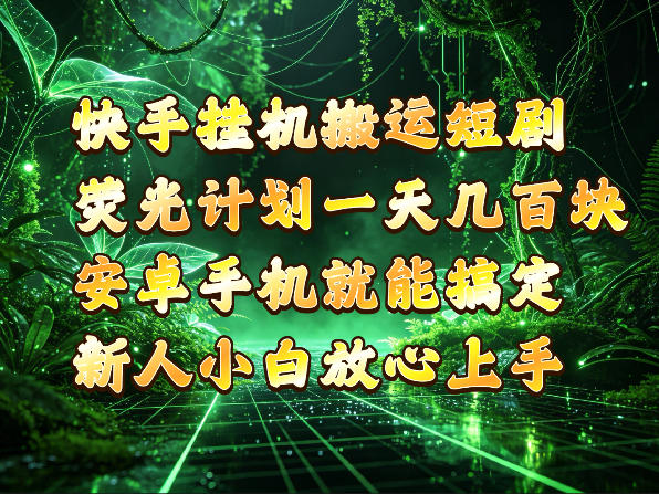 快手挂G搬运短剧玩法，荧光计划一天轻松几张到四位数，安卓手机就能操作【揭秘】-锦程资源站