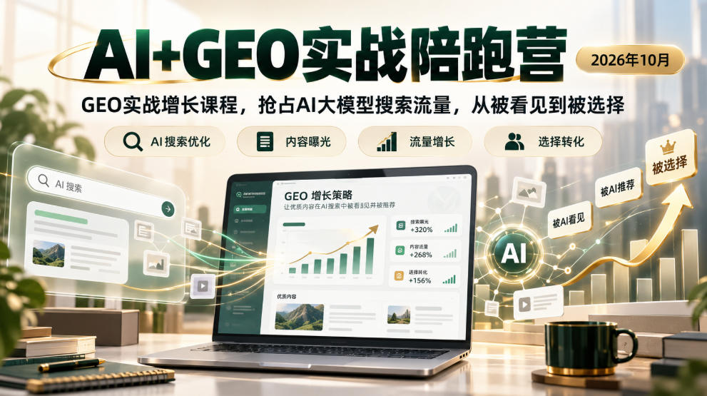 AI+GEO实战陪跑营2026年10月，GEO实战增长课程，抢占AI大模型搜索流量，从被看见到被选择-锦程资源站
