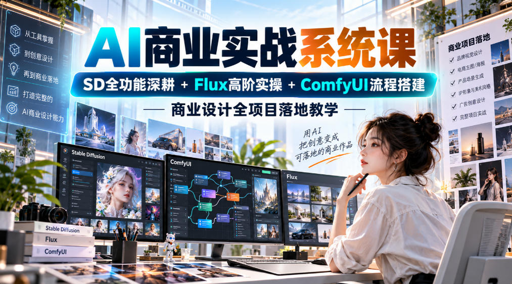 AI商业实战系统课|SD全功能深耕+Flux高阶实操+Comfyui流程搭建,商业设计全项目落地教学-锦程资源站