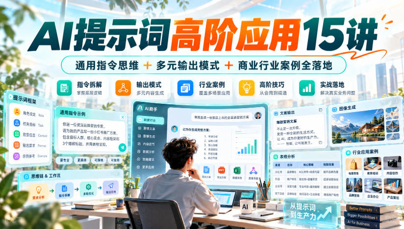 AI提示词高阶应用15讲｜通用指令思维+多元输出模式+商业行业案例全落地-锦程资源站