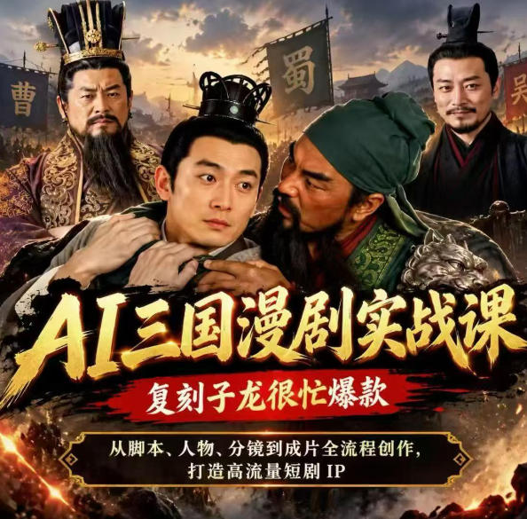 抖音14W粉博主同款AI三国漫剧实战课，复刻子龙很忙爆款，从脚本、人物、分镜到成片全流程创作，打造高流量短剧IP-锦程资源站