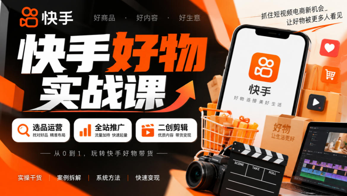 快手好物实战课｜选品运营+全站推广+二创剪辑带货变现-锦程资源站